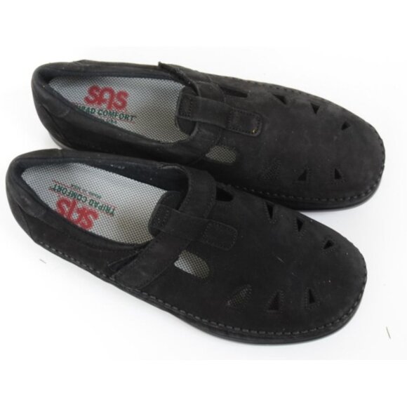 SAS Shoes Roamer-N Slip On Loafer Hook & Eye Charcoal Leather Comfort 10 WIDE - Picture 2 of 8